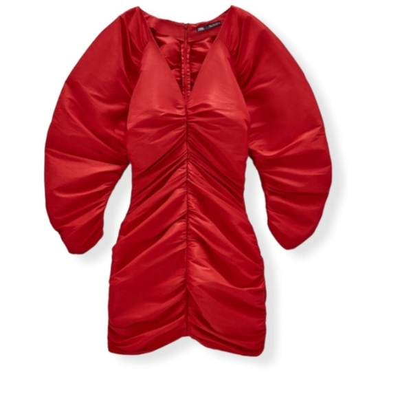 Zara Red V neck draped long sleeve mini dr… - Picture 8 of 9